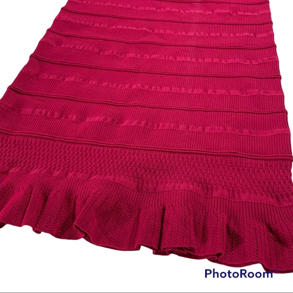 Michael Kors Ribbed Stretch Pencil Skirt Ruffled Hem Azalea Sz Small - Picture 7 of 14